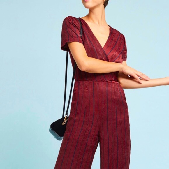 Anthropologie Burgundy Striped Jumpsuit by JOA NWT - Picture 1 of 2